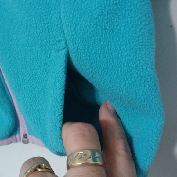 Columbia Girl's 2T Full Zip Aqua w pink trim long sleeve hooded fleece jacket - Picture 4 of 6